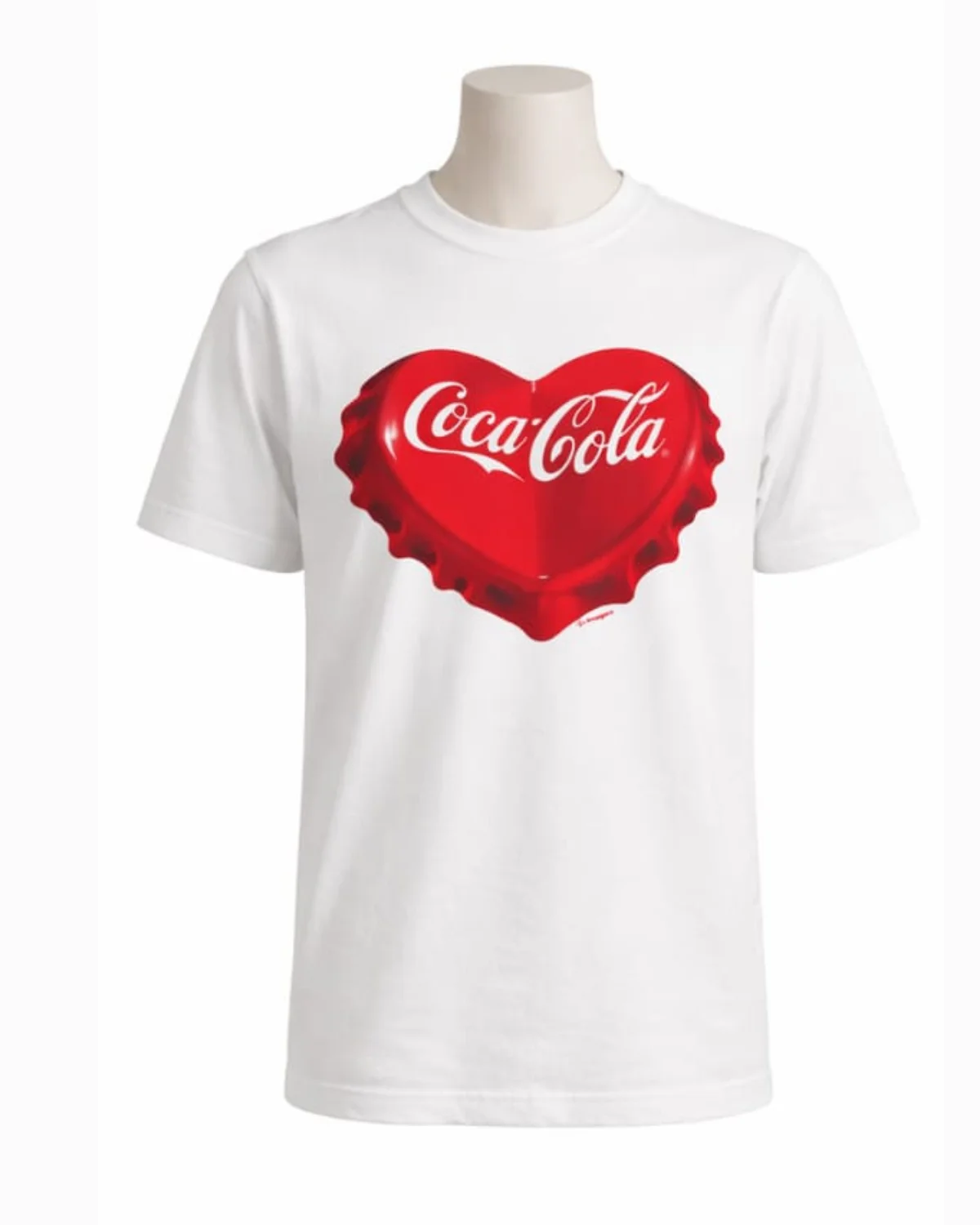 Bold Coca-Cola heart graphic on a soft