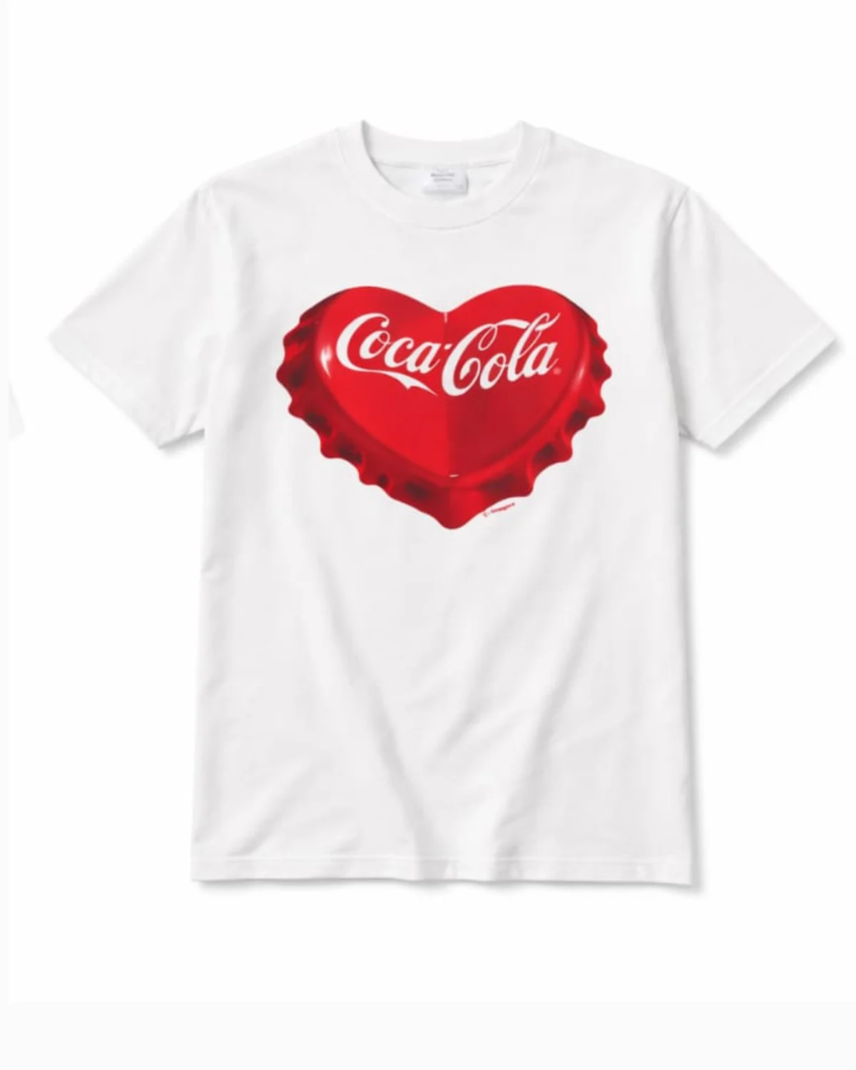 Bold Coca-Cola heart graphic on a soft